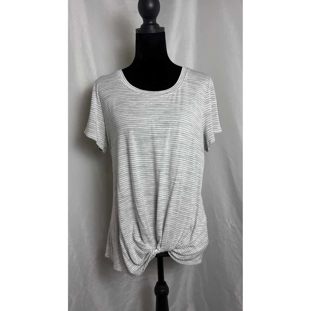 Nine Britton Front Knot Tee Women Size M White Striped Short Sleeve Very Good